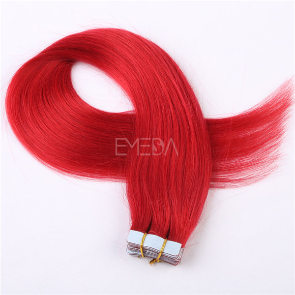 Customized lengths double drawn red dyed tape in hair extensions with high quality YL196